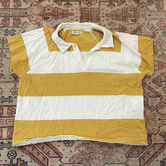 Madewell Boxy Polo Tee in Lefferts Stripe yellow white small - Picture 5 of 7